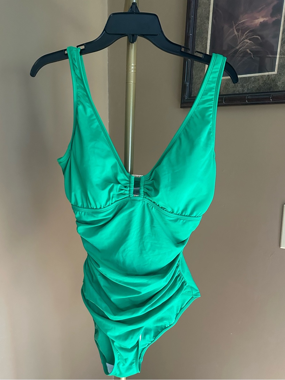 Ralph Lauren V-Neck Emerald One-Piece Swimsuit with Ring Detail